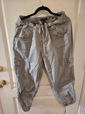 Womens Casual Drawstring Cargo Pants - Gray